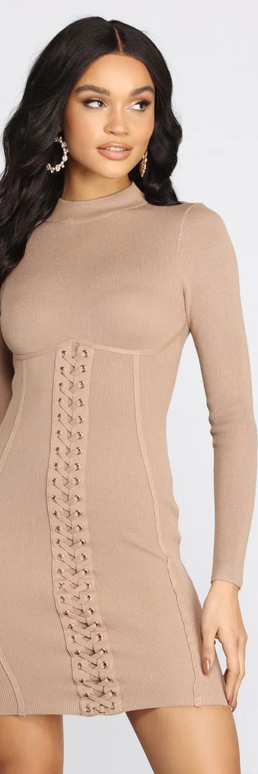Oh-La-Lace Up Sweater Dress