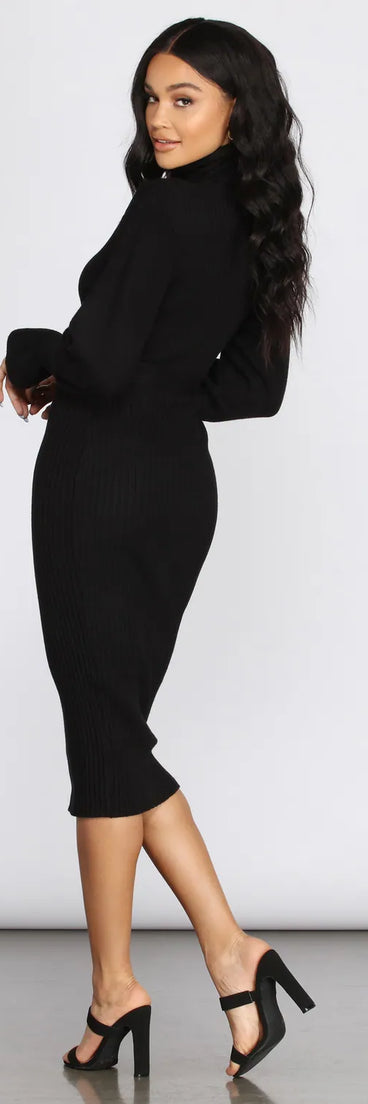 Caught In The Midi Turtleneck Sweater Dress