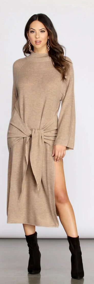 Knit Mini Tie-Waist Sweater Dress