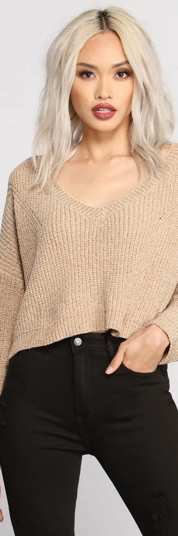 Keep It Chill In Chenille Cropped Sweater