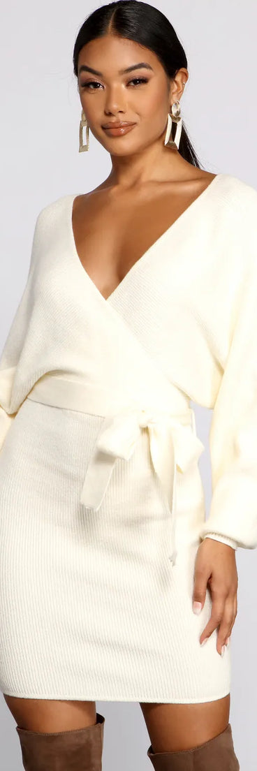 Tie Front Wrap Mini Sweater Dress