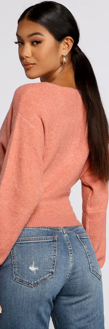 Surplice Sweetie Tie Waist Sweater