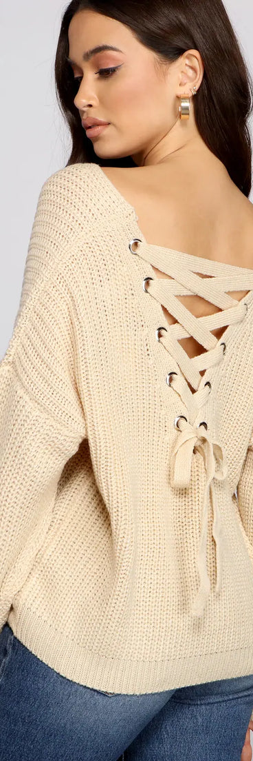 Lattice Back Oversized Pullover Sweater