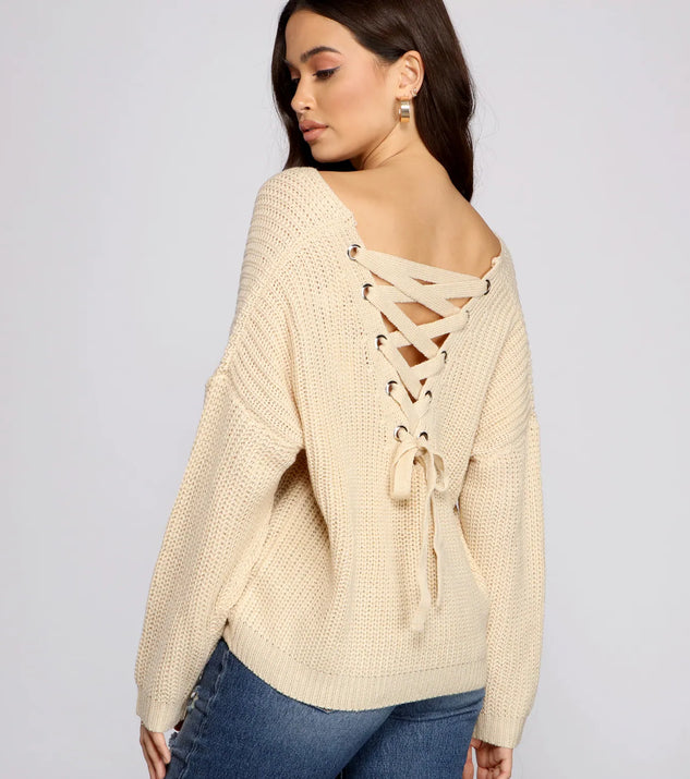 Lattice Back Oversized Pullover Sweater