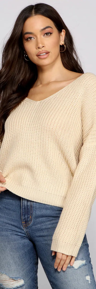 Lattice Back Oversized Pullover Sweater
