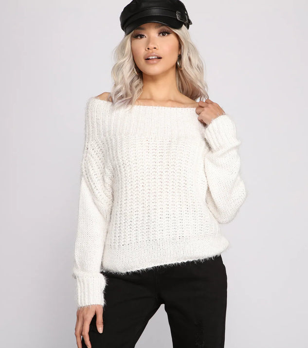 Cozy Eyelash Knit Off The Shoulder Sweater