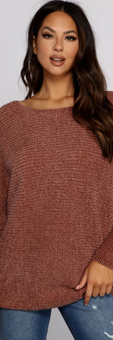 Chenille Knit Dolman Sleeve Sweater