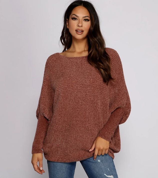 Chenille Knit Dolman Sleeve Sweater