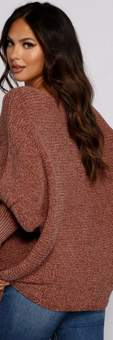 Chenille Knit Dolman Sleeve Sweater