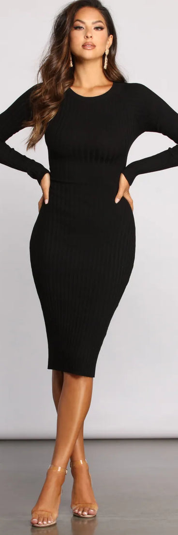 Trendy Twist Back Ribbed Knit Midi Sweater Dress