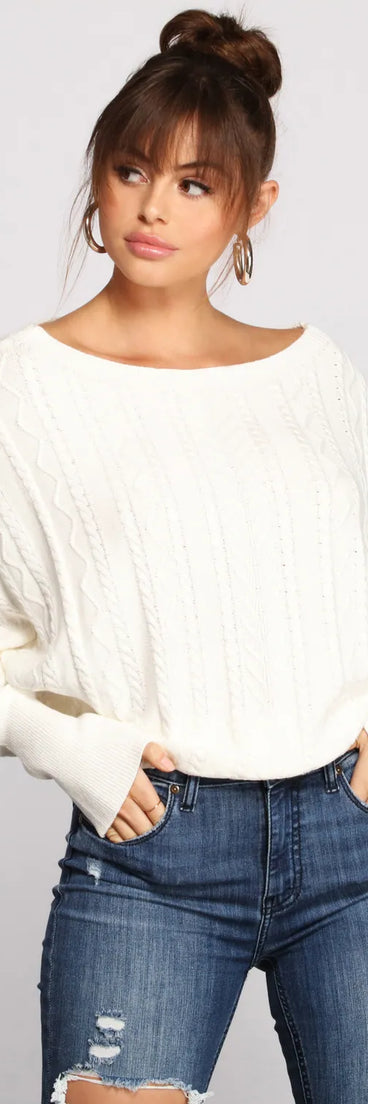 Chic Cable Knit Boat Neck Sweater