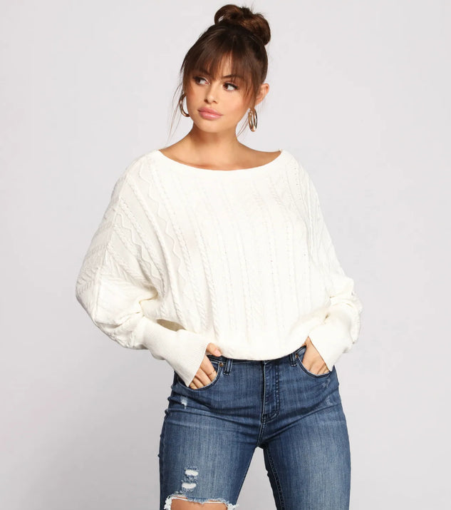 Chic Cable Knit Boat Neck Sweater