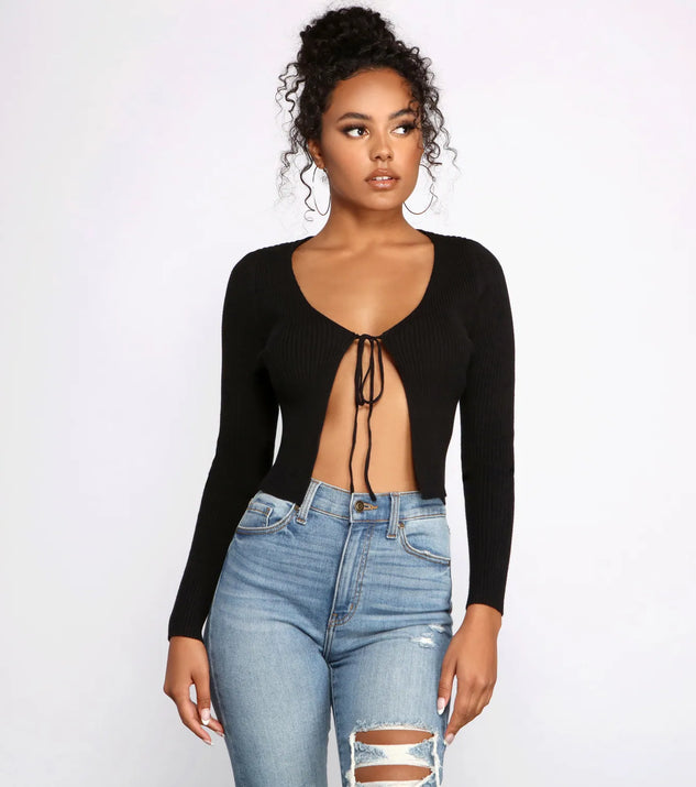 Basic Ribbed Knit Tie-Front Cardigan | Windsor Basic Ribbed Knit Tie-Front Cardigan | Windsor