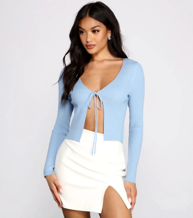 Basic Ribbed Knit Tie-Front Cardigan