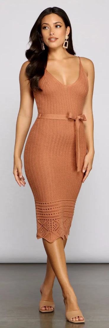 Casual Day Crochet Knit Midi Dress