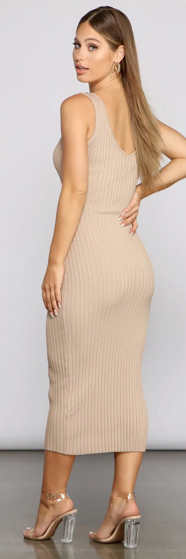 Back To Basics Ribbed Knit Midi Dress