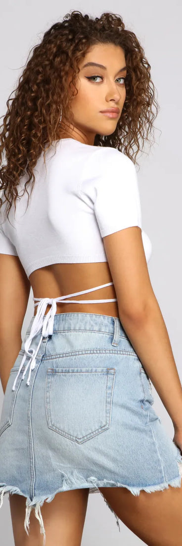 Open Back Crew Neck Crop Top