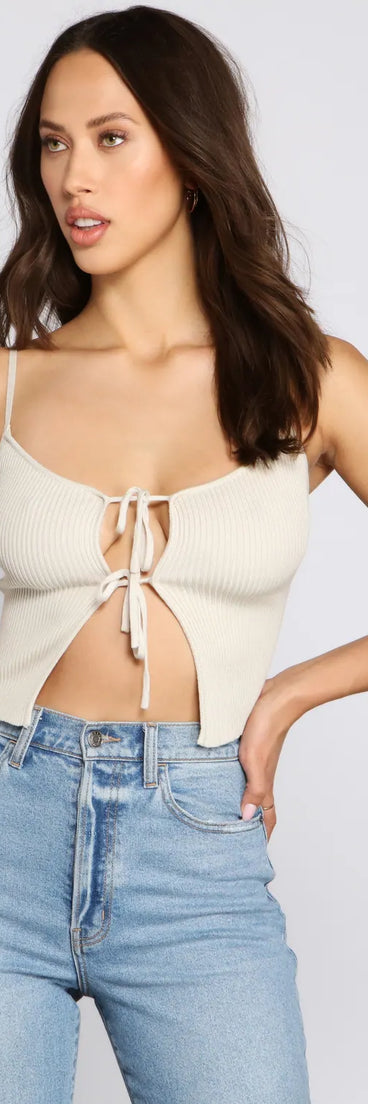 Basic Lace-Up Ribbed Knit Cropped Tank