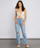Basic Lace-Up Ribbed Knit Cropped Tank