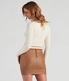 Layer-friendly Pep It Up Cable Knit Sweater is a chic, transitional lime green long-sleeve top with contemporary sleeves and neckline design, ideal for an elevated seasonal style or casual elegance.