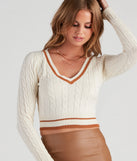 Layer-friendly Pep It Up Cable Knit Sweater is a chic, transitional lime green long-sleeve top with contemporary sleeves and neckline design, ideal for an elevated seasonal style or casual elegance.