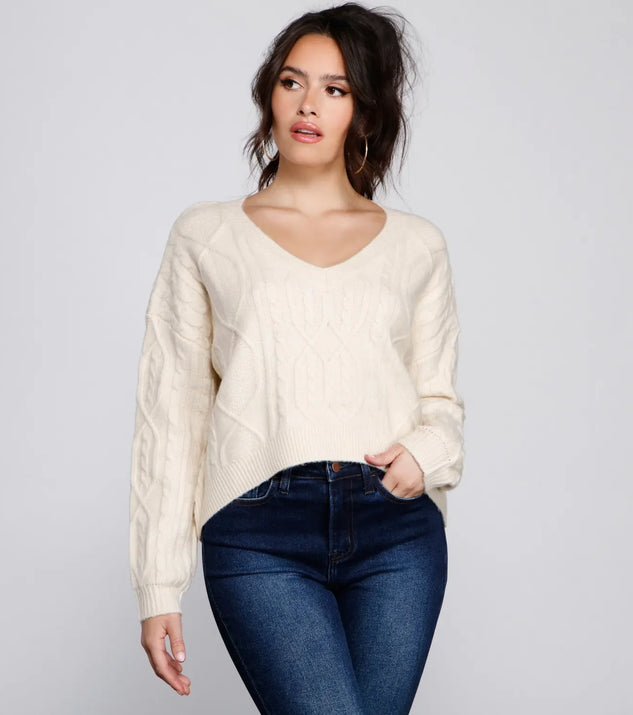 Cute And Cozy Cable Knit Cropped Sweater
