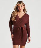 Ribbed Knit Tie-Front Mini Sweater Dress