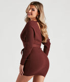 Ribbed Knit Tie-Front Mini Sweater Dress