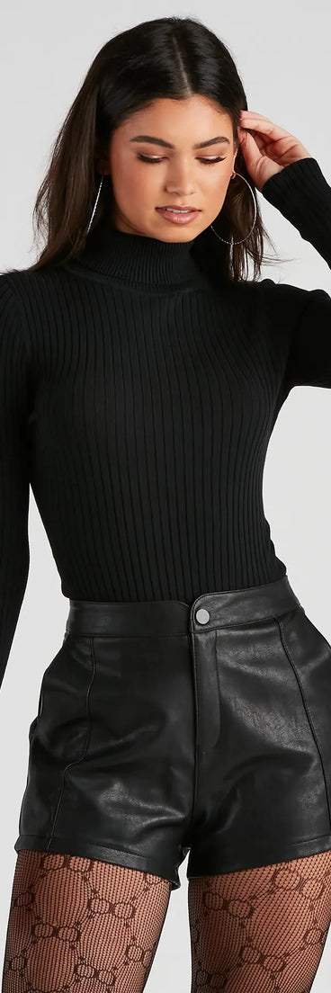 Classic Ribbed Knit Turtleneck Bodysuit