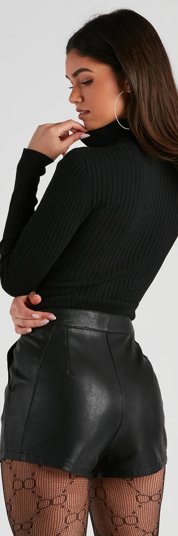 Classic Ribbed Knit Turtleneck Bodysuit