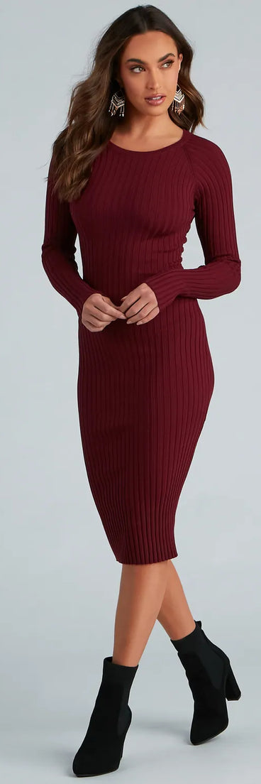 Chic Twist Long Sleeve Midi Dress