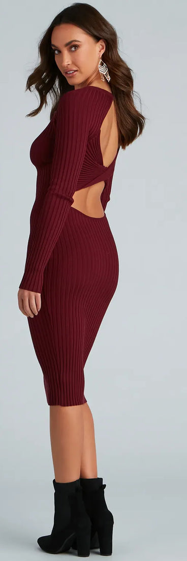 Chic Twist Long Sleeve Midi Dress
