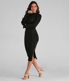 Oh Snap Mock Neck Ribbed Midi Dress