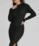 Oh Snap Mock Neck Ribbed Midi Dress