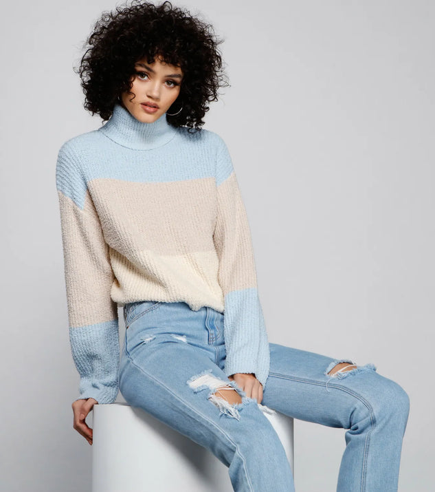 Cozy Color Block Waffle Knit Sweater