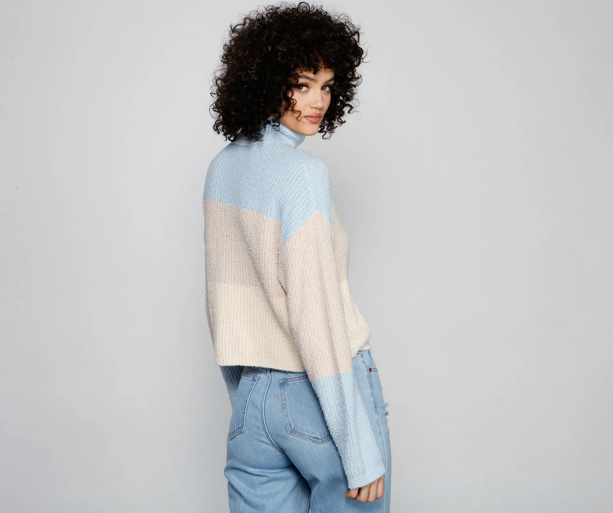 Women's Color Block Patchwork Waffle Knit Sweatshirt main image 1