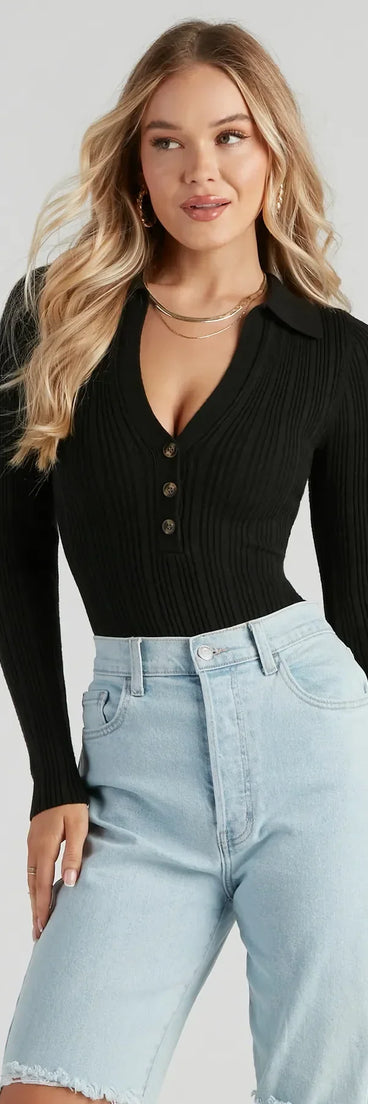 Preppy Affair Henley Long Sleeve Bodysuit
