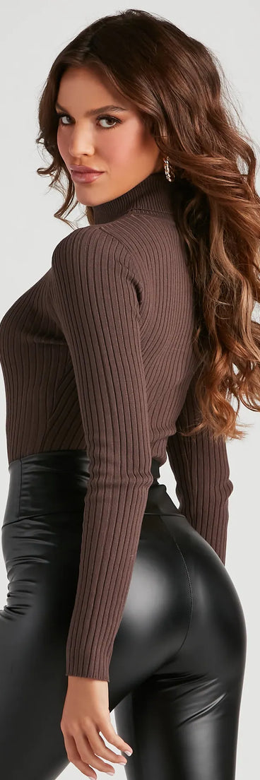 Classic Ribbed Knit Turtleneck Bodysuit