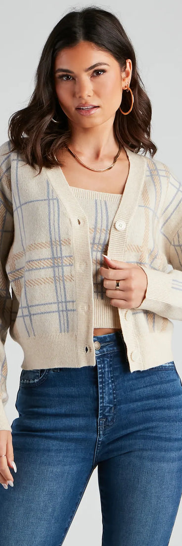 Casually Preppy Plaid Cardigan
