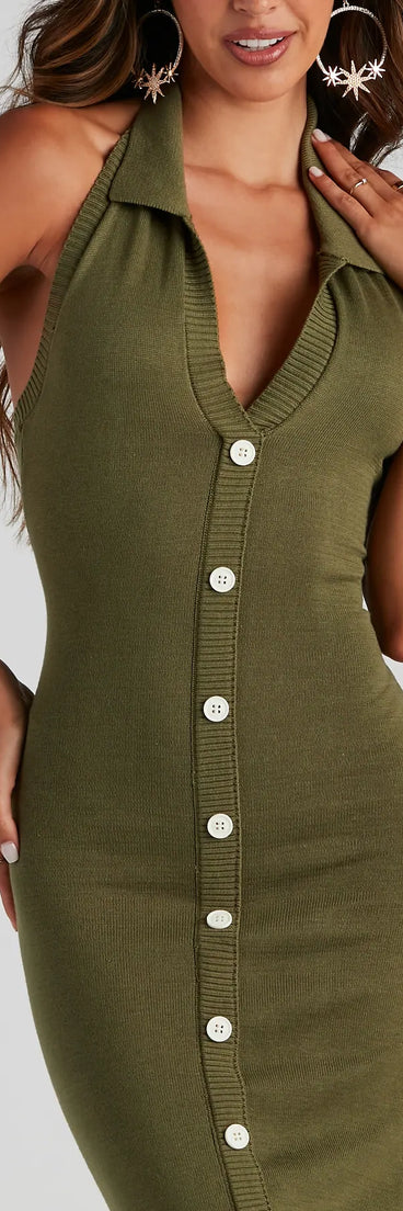Sun's Out Halter Button Mini Dress