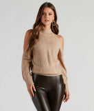 Chic In Cable Knit Cold Shoulder Sweater