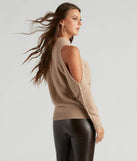 Chic In Cable Knit Cold Shoulder Sweater