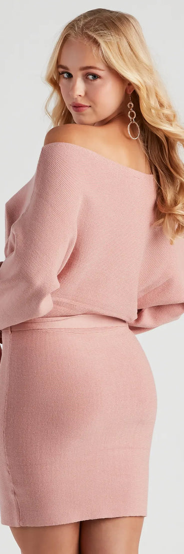 Cold Classic Dolman Sleeve Belted Sweater Dress