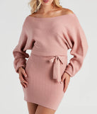 Cold Classic Dolman Sleeve Belted Sweater Dress