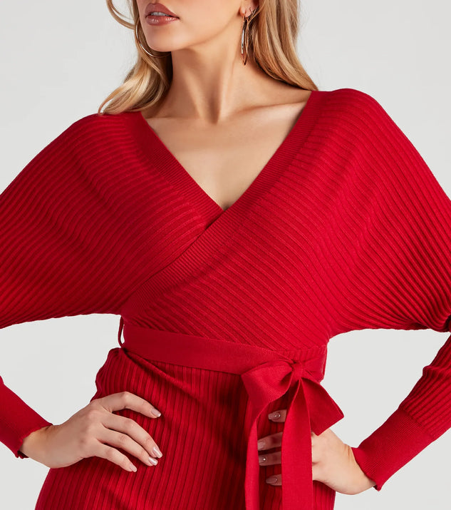 windsor sweater dress Ribbed Knit Tie-Front Mini Sweater Dress