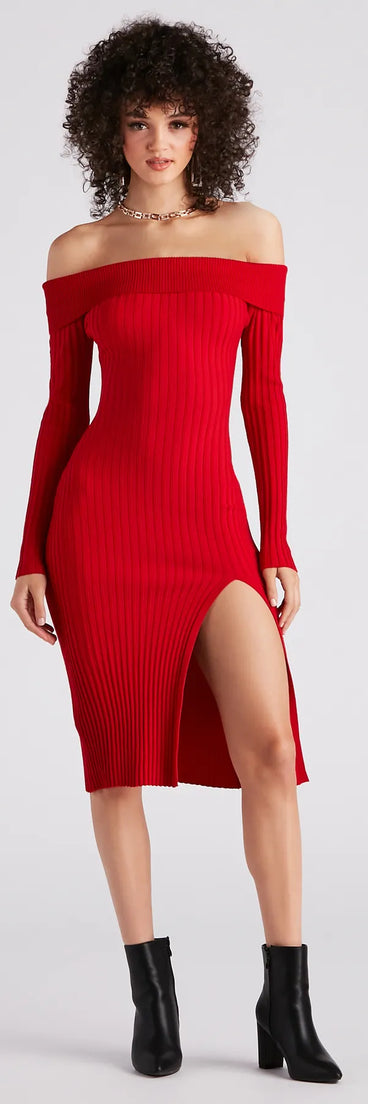 Winter Chic Off-The-Shoulder Sweater Dress
