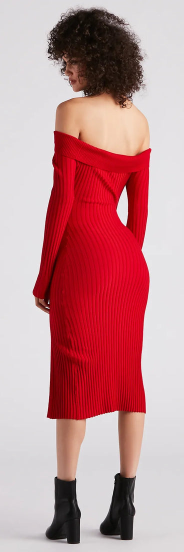 Winter Chic Off-The-Shoulder Sweater Dress