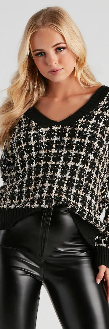 Sweet In Tweed V-Neck Sweater