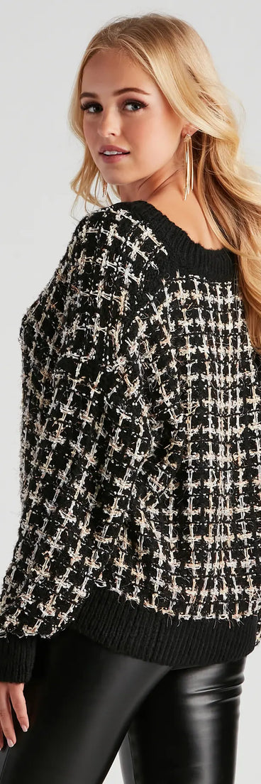 Sweet In Tweed V-Neck Sweater