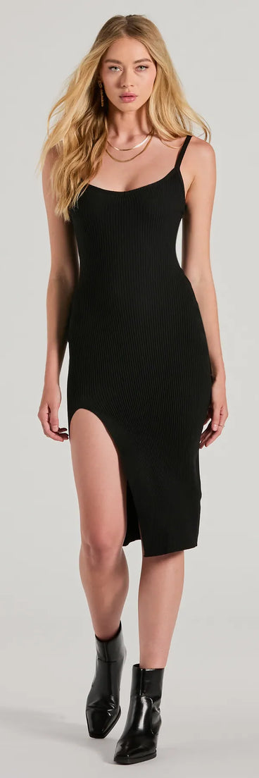 Soak up the season in the Perfectly Stylish Sleeveless Ribbed Knit Midi Dress, a black sundress styled for easy days, outdoor plans, and everything in between.